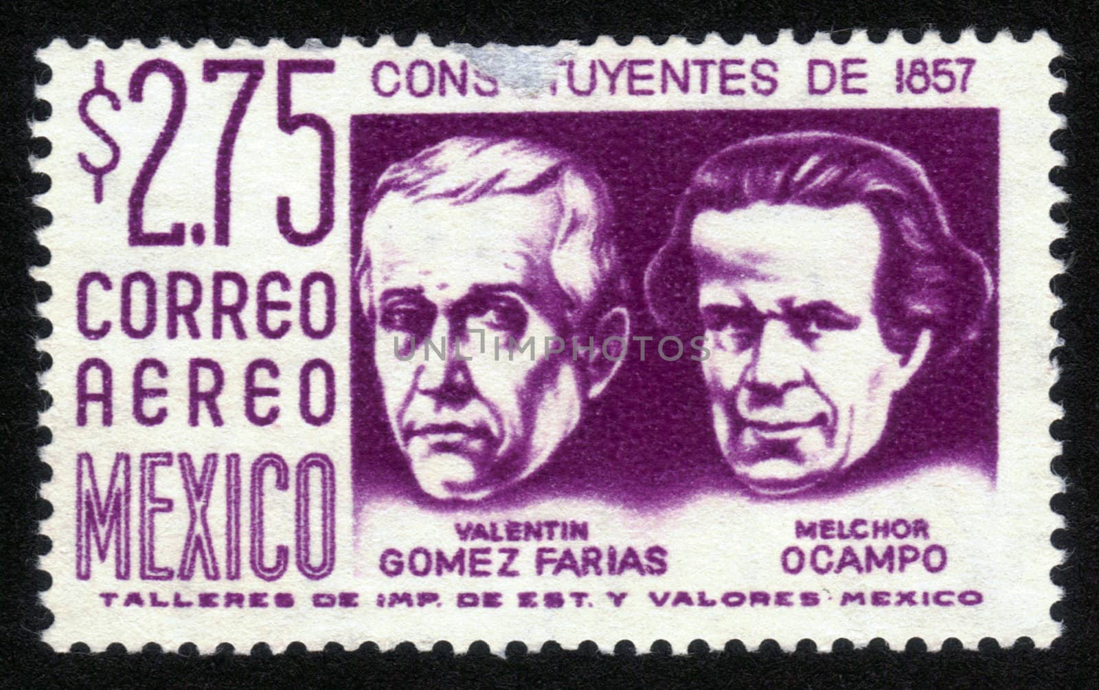 MEXICO - CIRCA 1963: A stamp printed in MEXICO shows portrait of Valentin Gomez Farias, 33rd President of Mexico and Melchor Ocampo, Mexican lawyer, scientist and liberal politician., Circa 1963