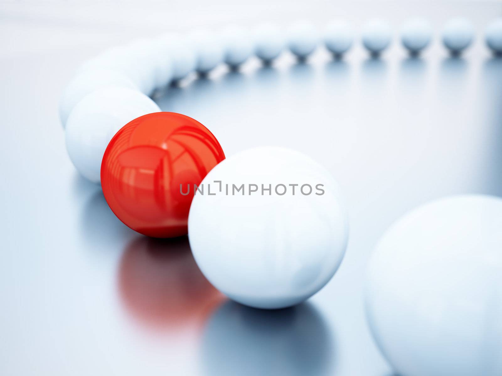 blurred white balls and red ball is in focus by Serp