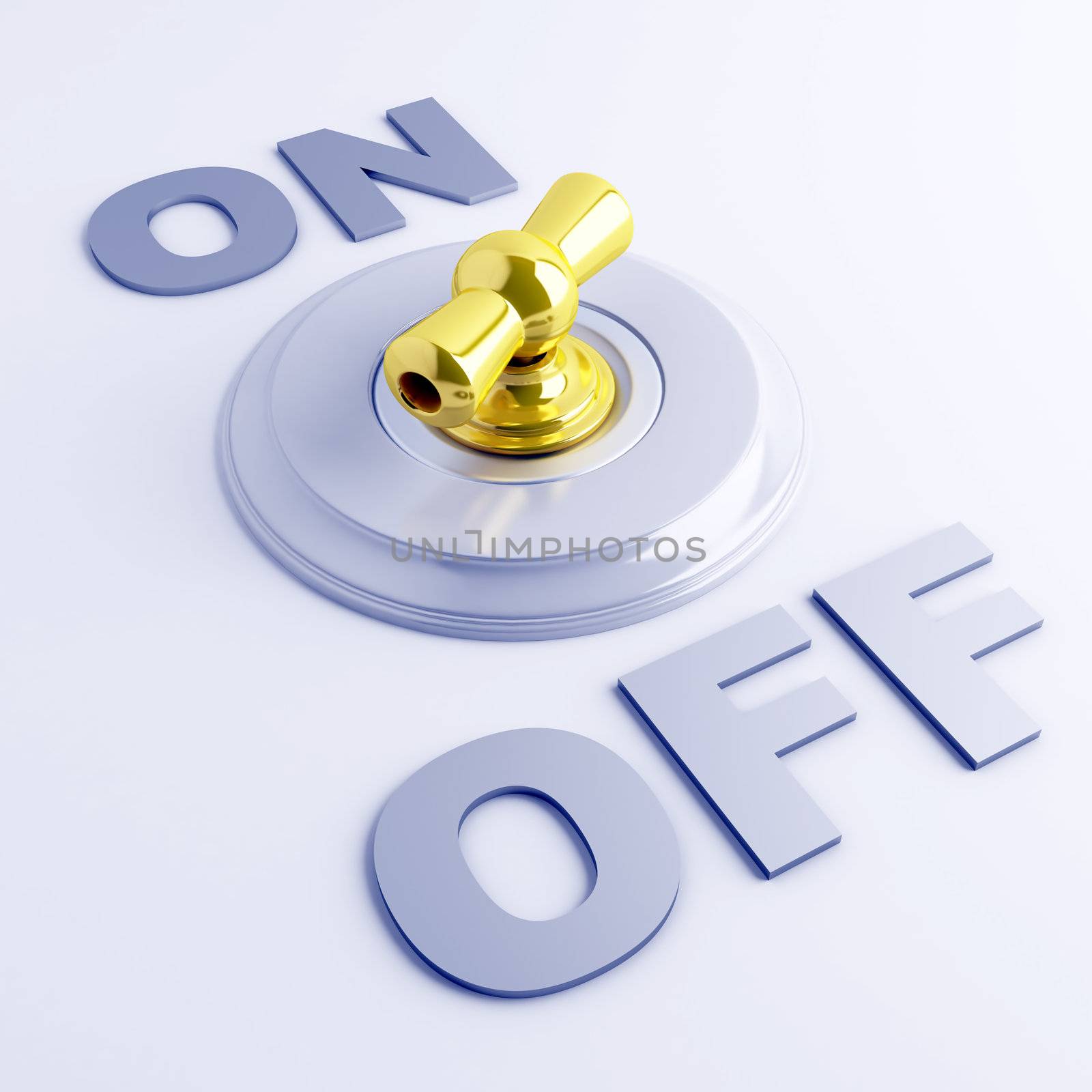 golden toggle switch with on-off sign on a light blue background by Serp