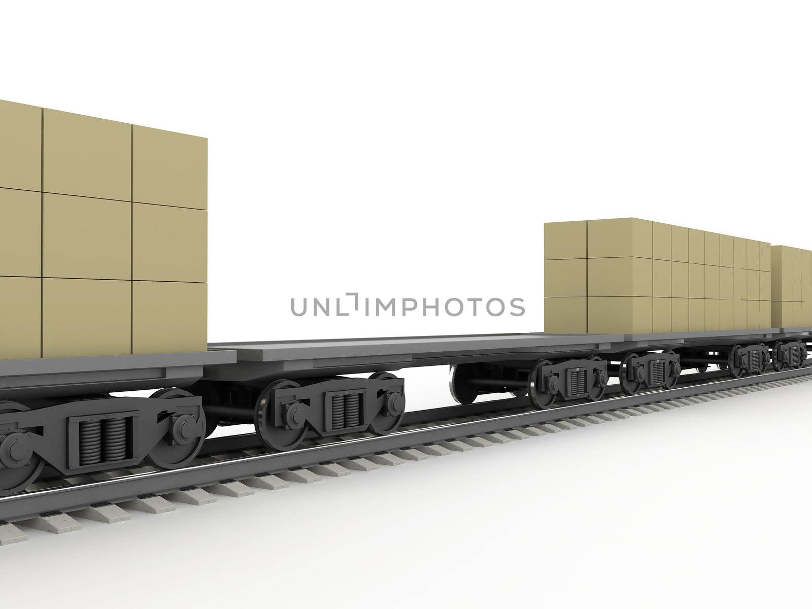 Train and the rails on a white background