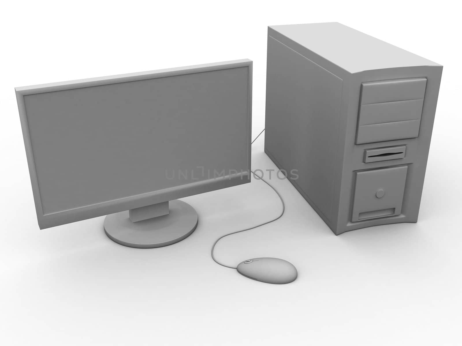 The computer and the monitor on a white background