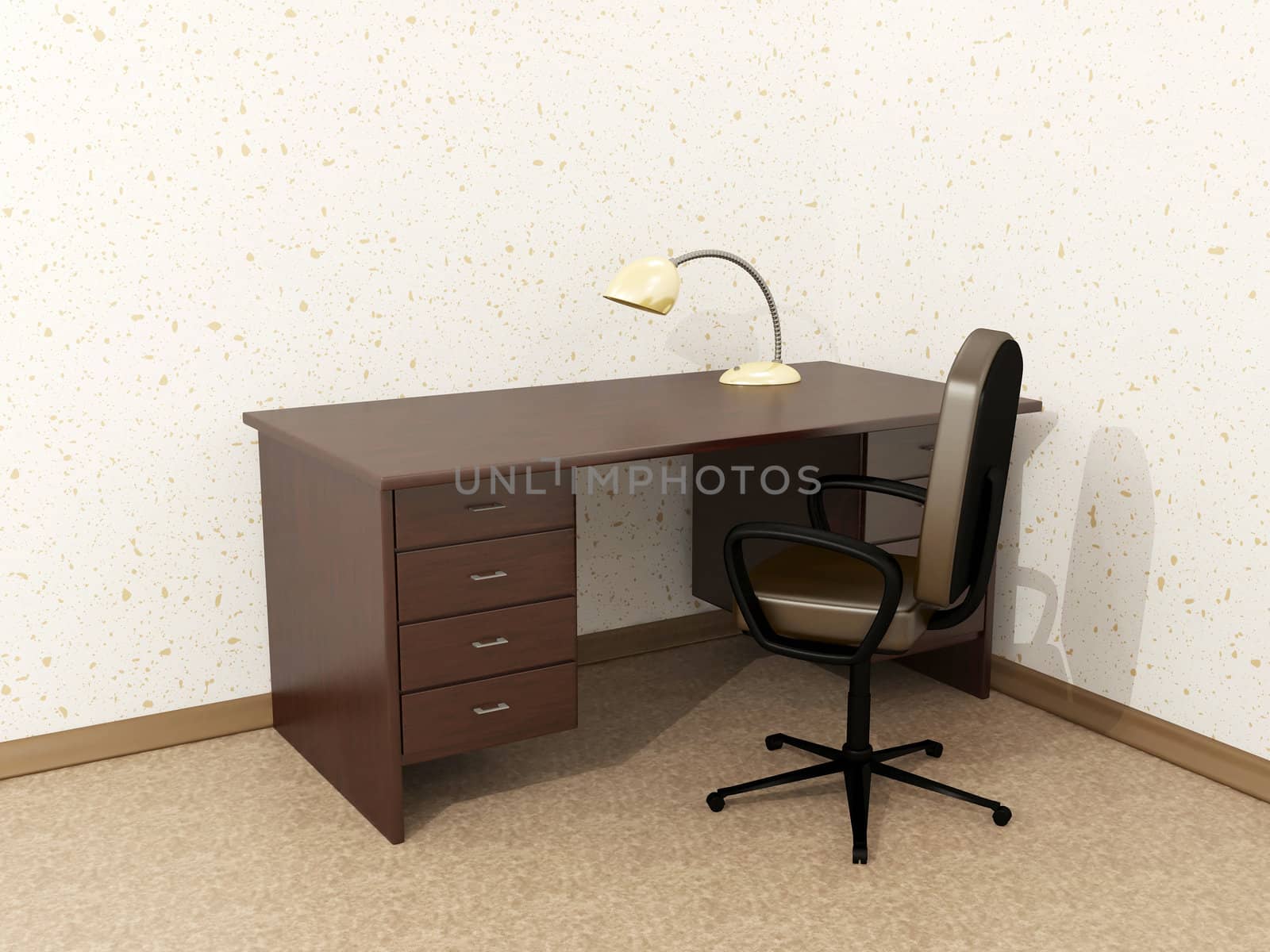 Desk and chair in a room corner