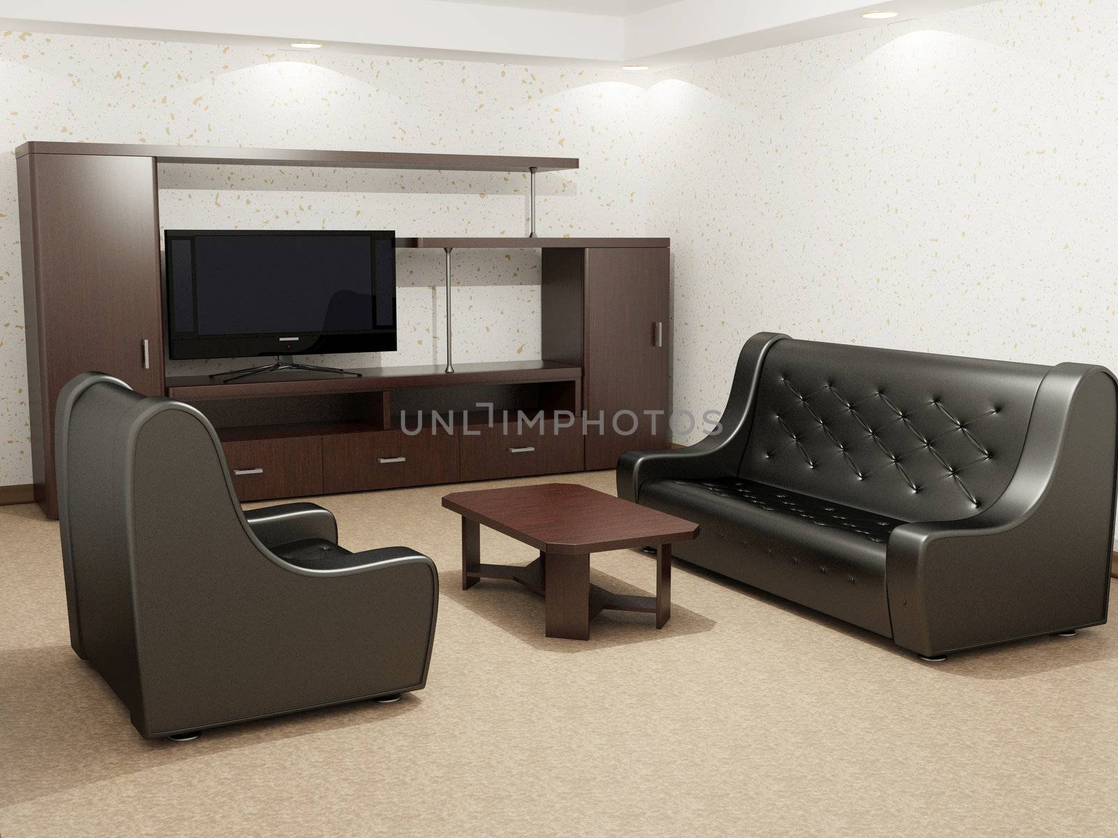 The interior of the room with furniture