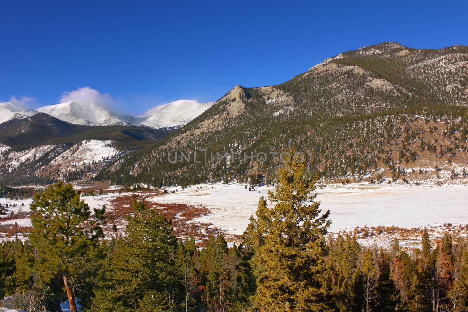 Winter Scenery of Rocky Mountain National Park in Colorado.