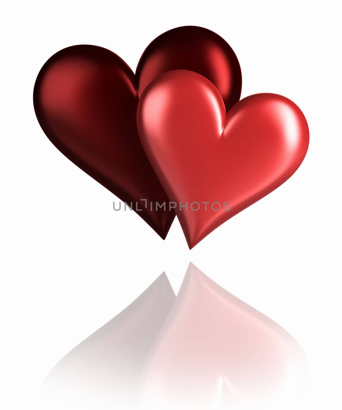 Two red balloon hearts isolated on white background, 3d render