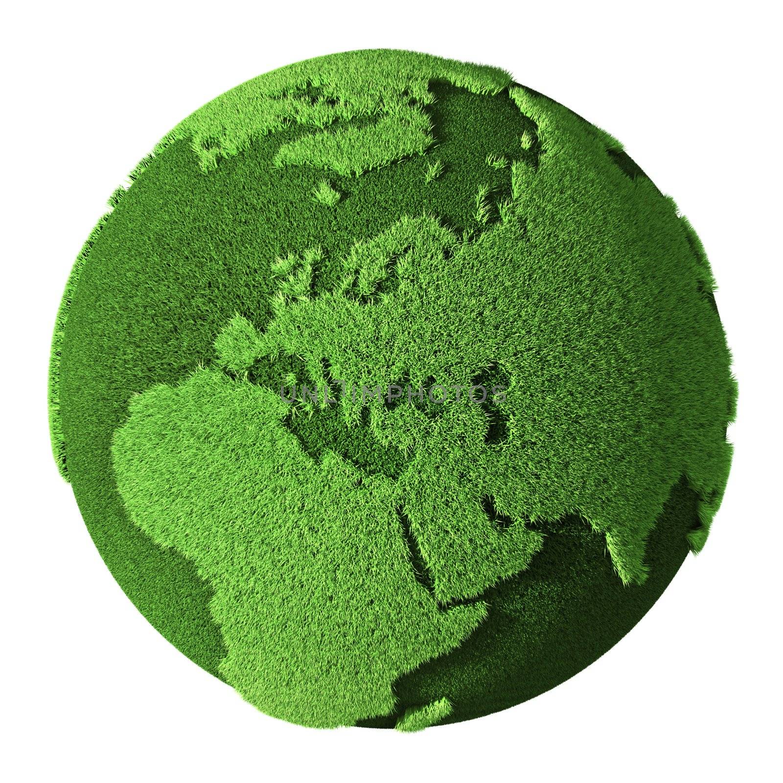 Grass Globe - Europe, isolated on white background. 3d render