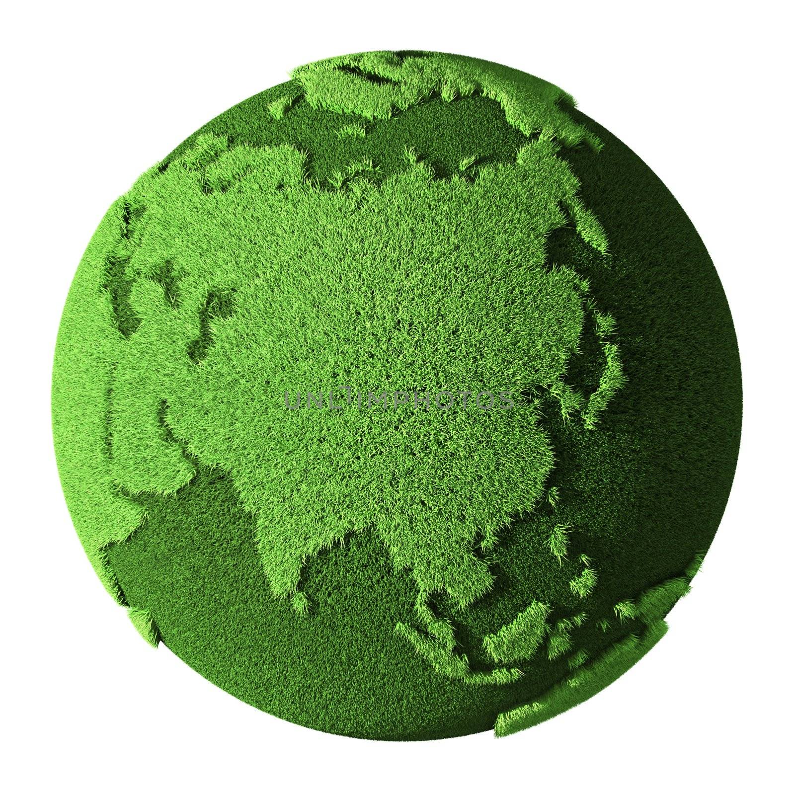 Grass Globe - Asia, isolated on white background. 3d render