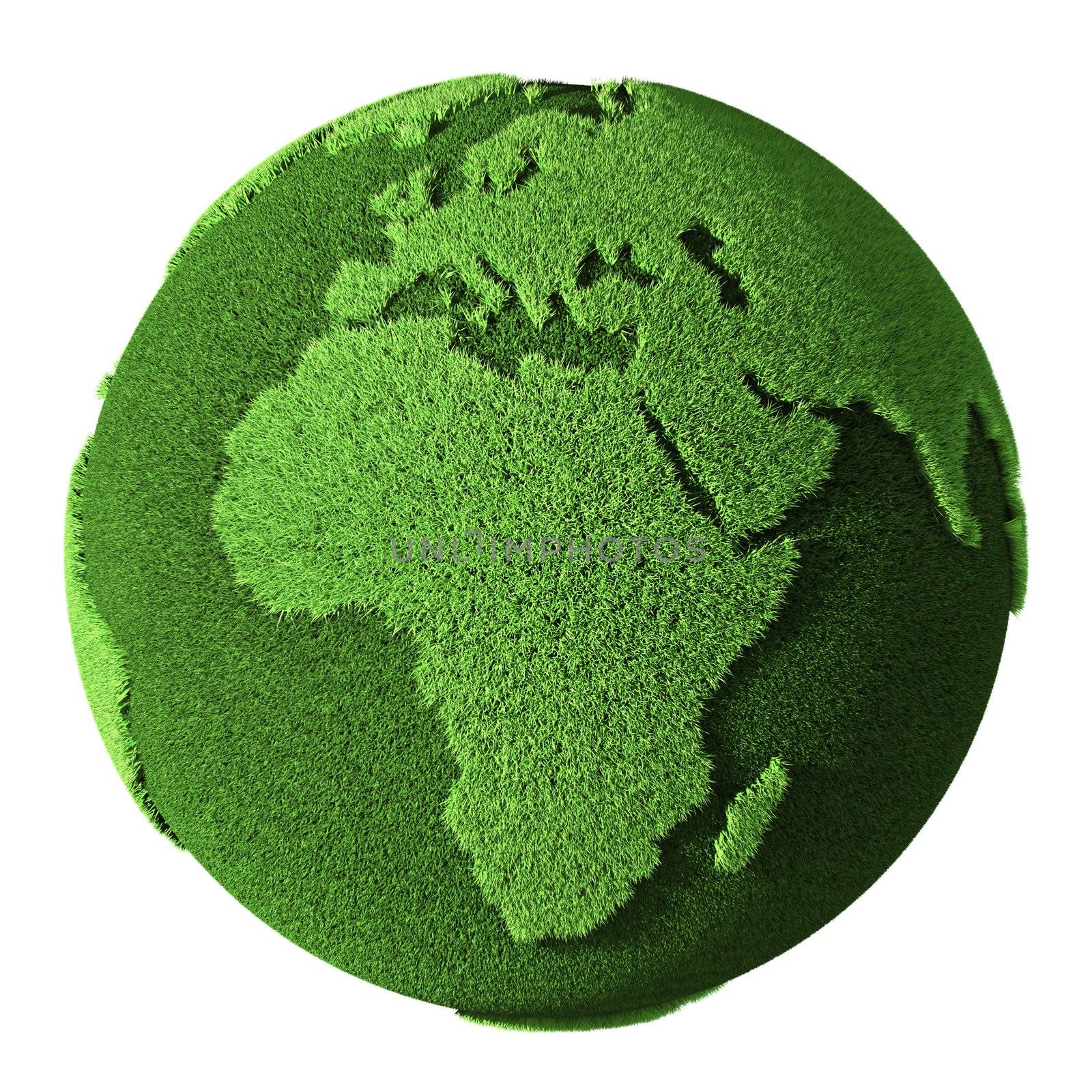 Grass Globe - Africa, isolated on white background. 3d render