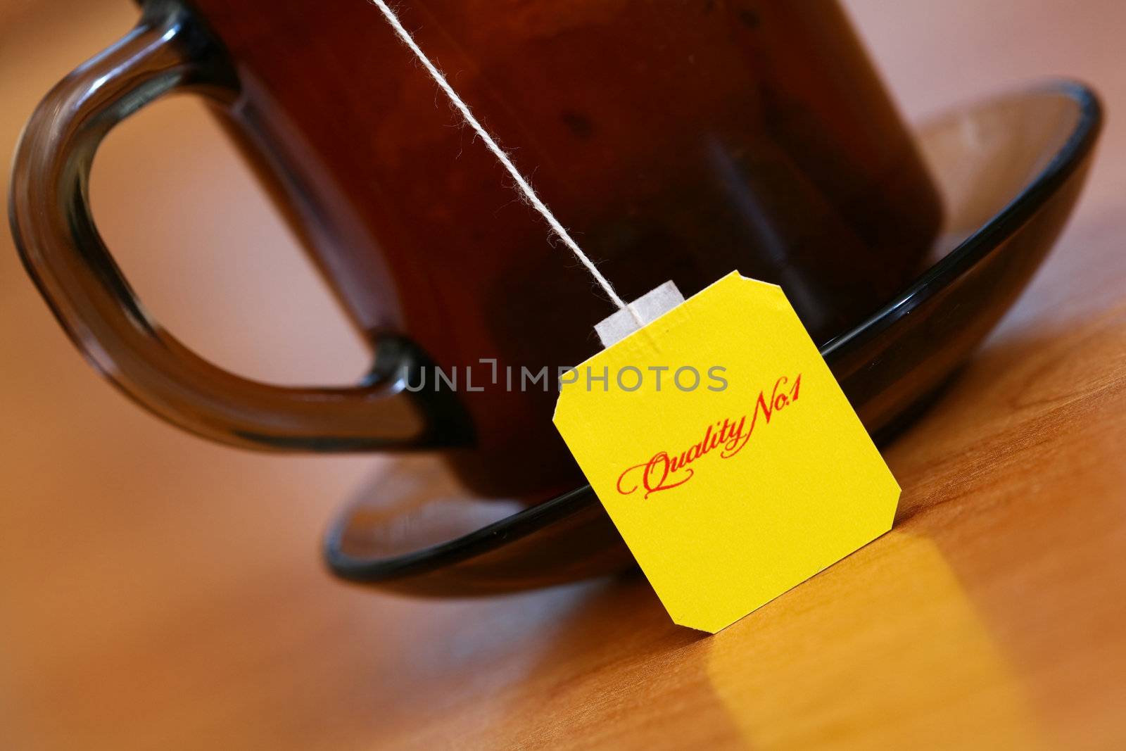 An image of yellow label on background of cup
