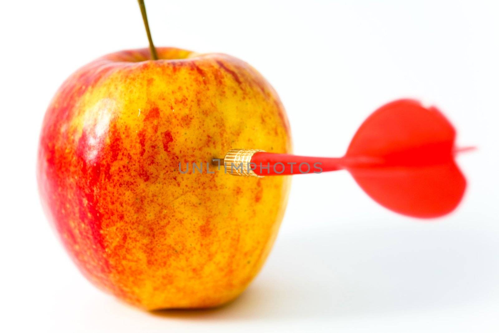 Red Apple with red Dart on White Background