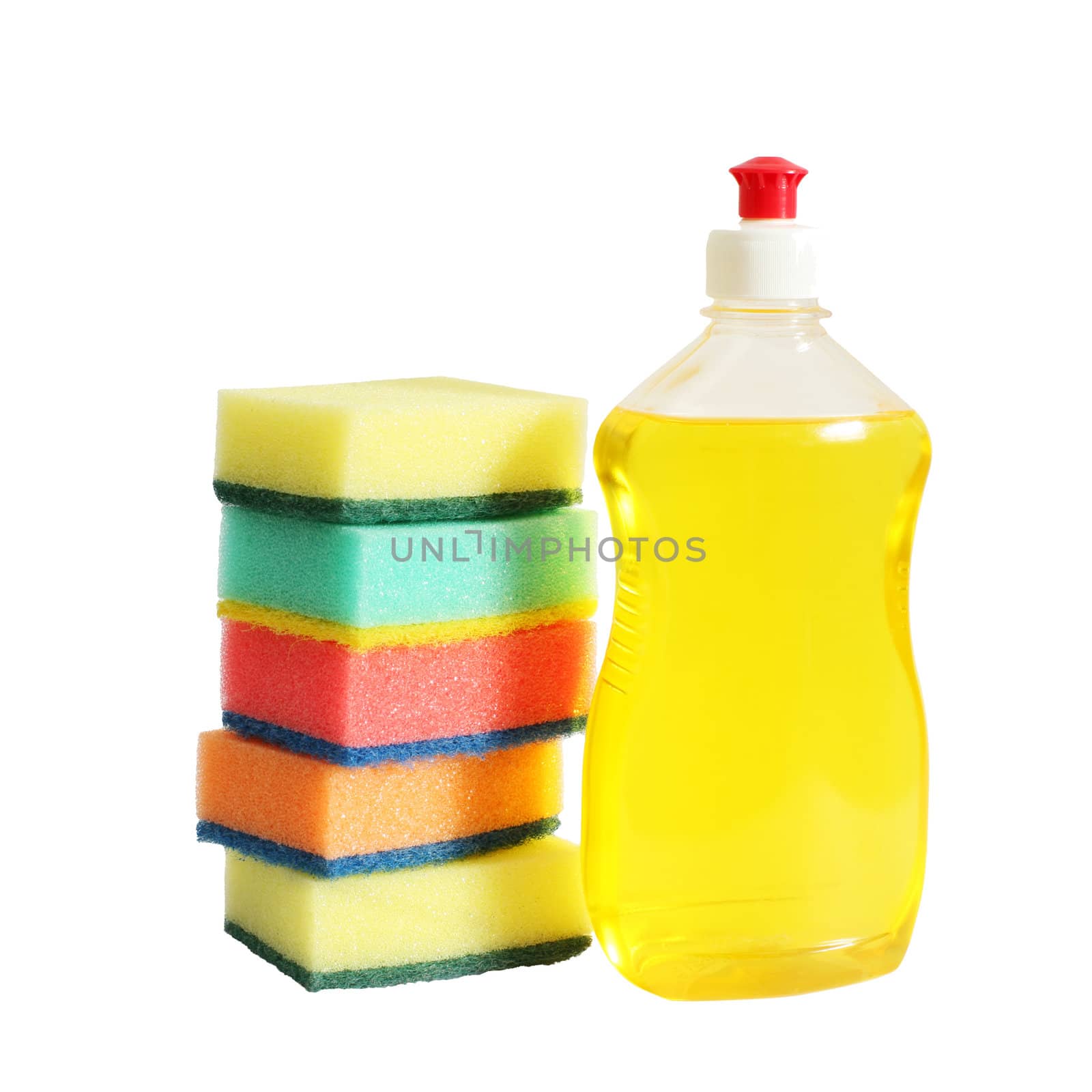 An image of sponges with yellow bottles