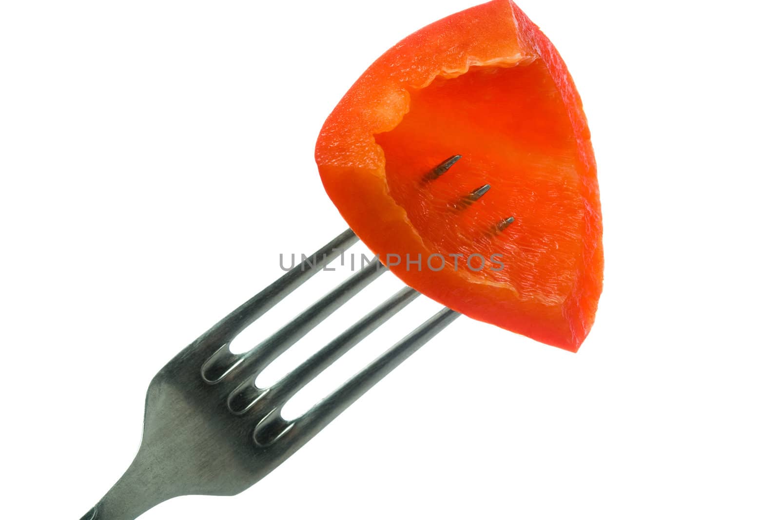 Stock photo: an image of a piece of paprika on the fork