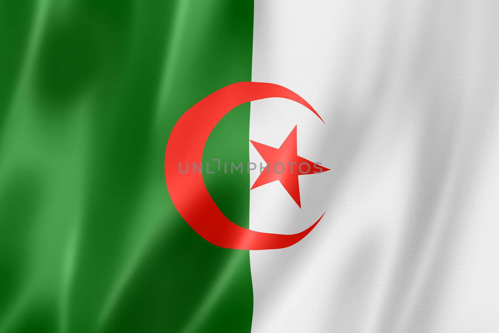 Algeria flag, three dimensional render, satin texture