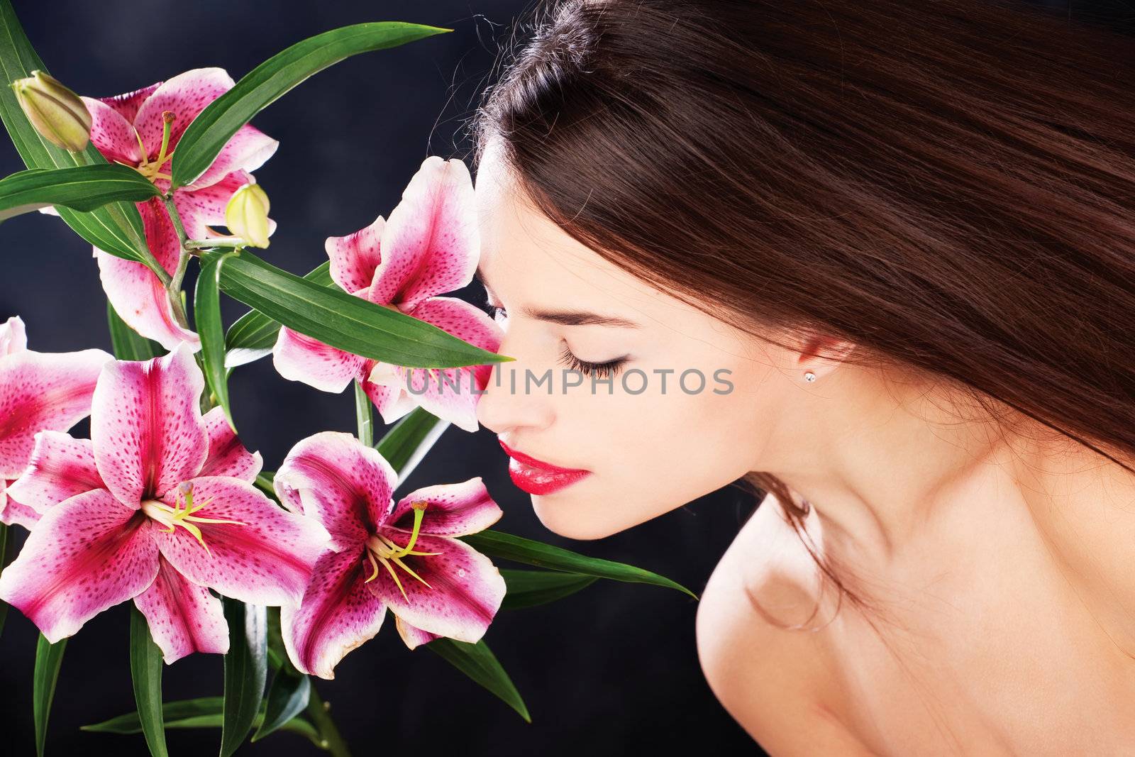 Pretty long hair woman with flowers