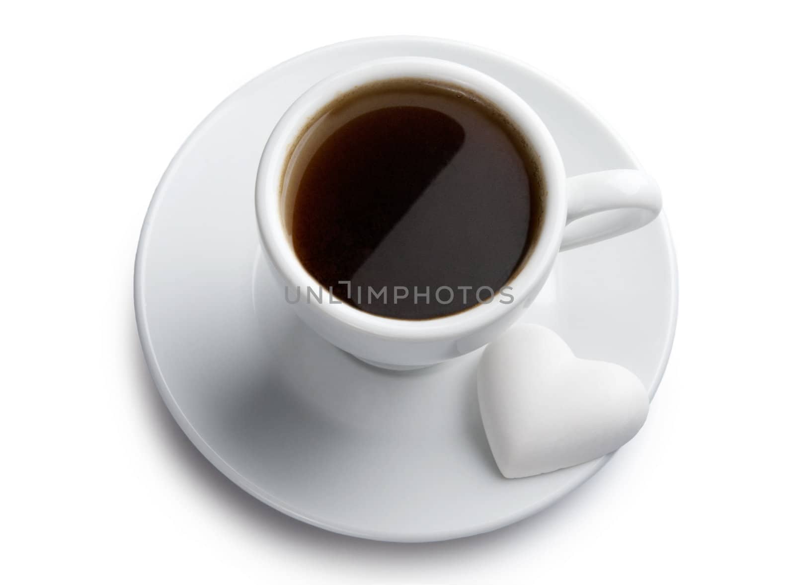 Cup of coffee with heart shape cookie. Isolated with clipping path on white background