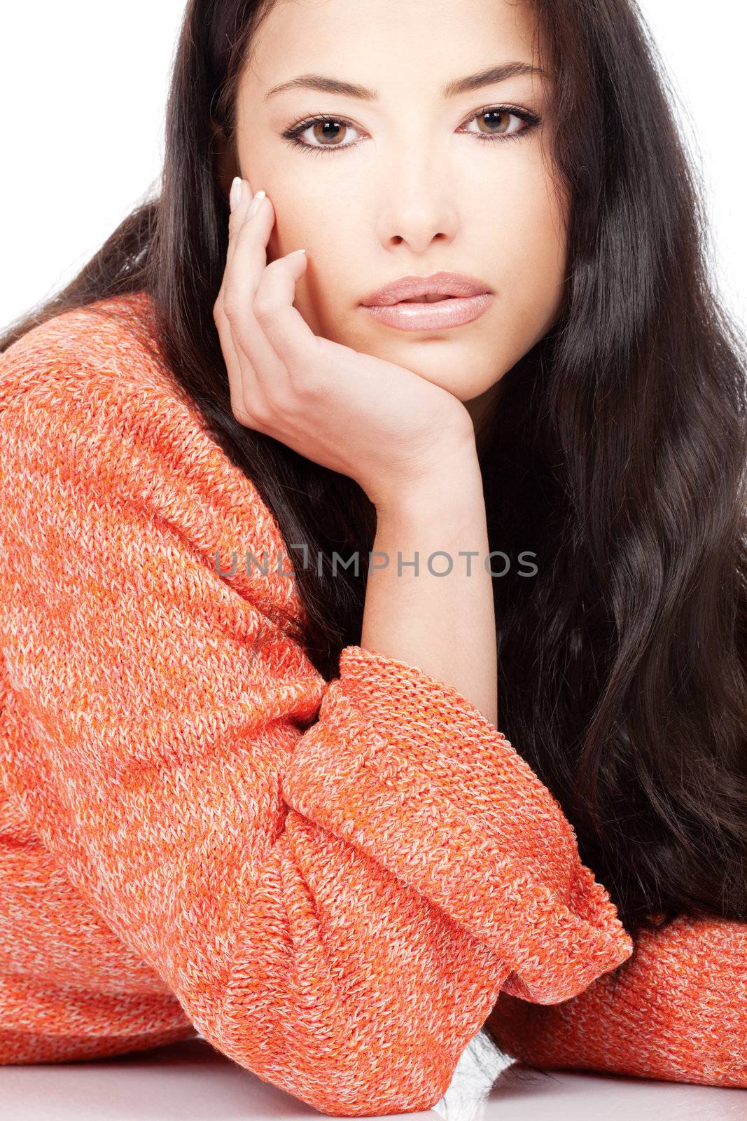 woman in a red orange wool sweater by imarin