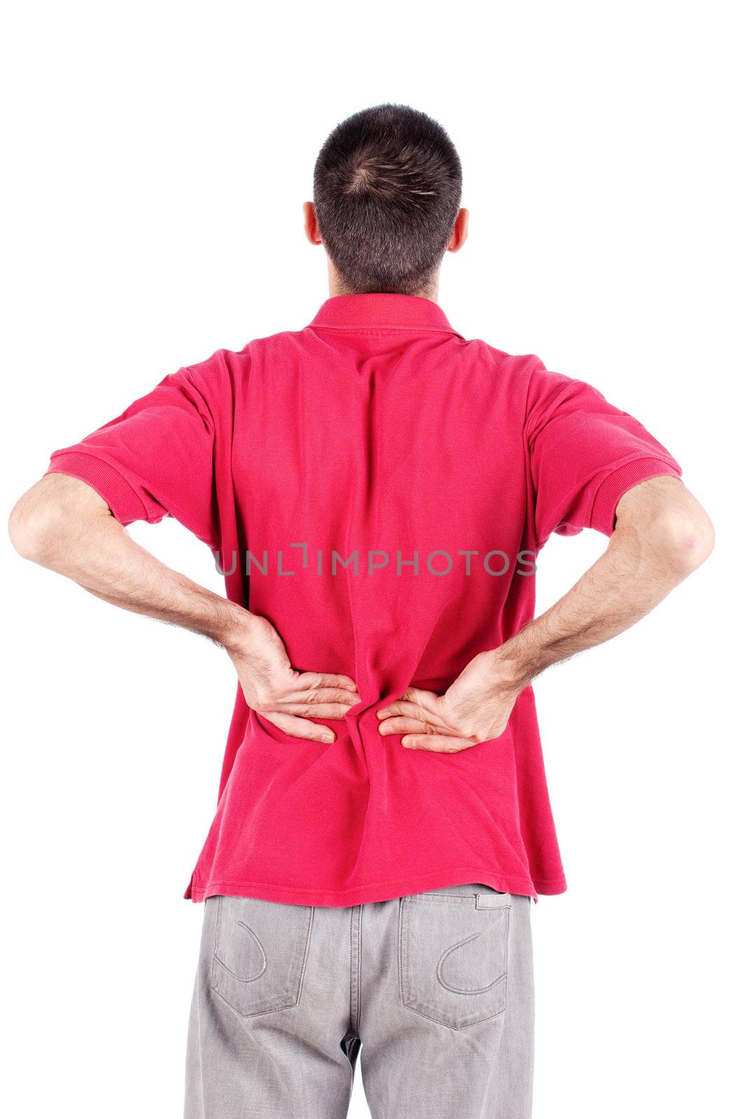 Man have problem with spine, isolated on white background