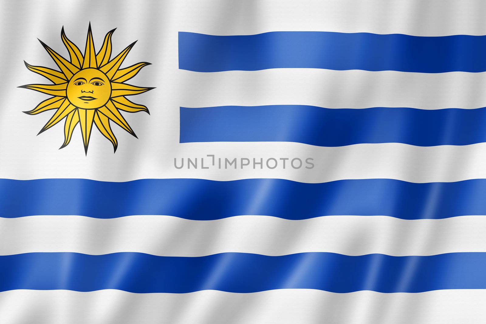 Uruguay flag, three dimensional render, satin texture