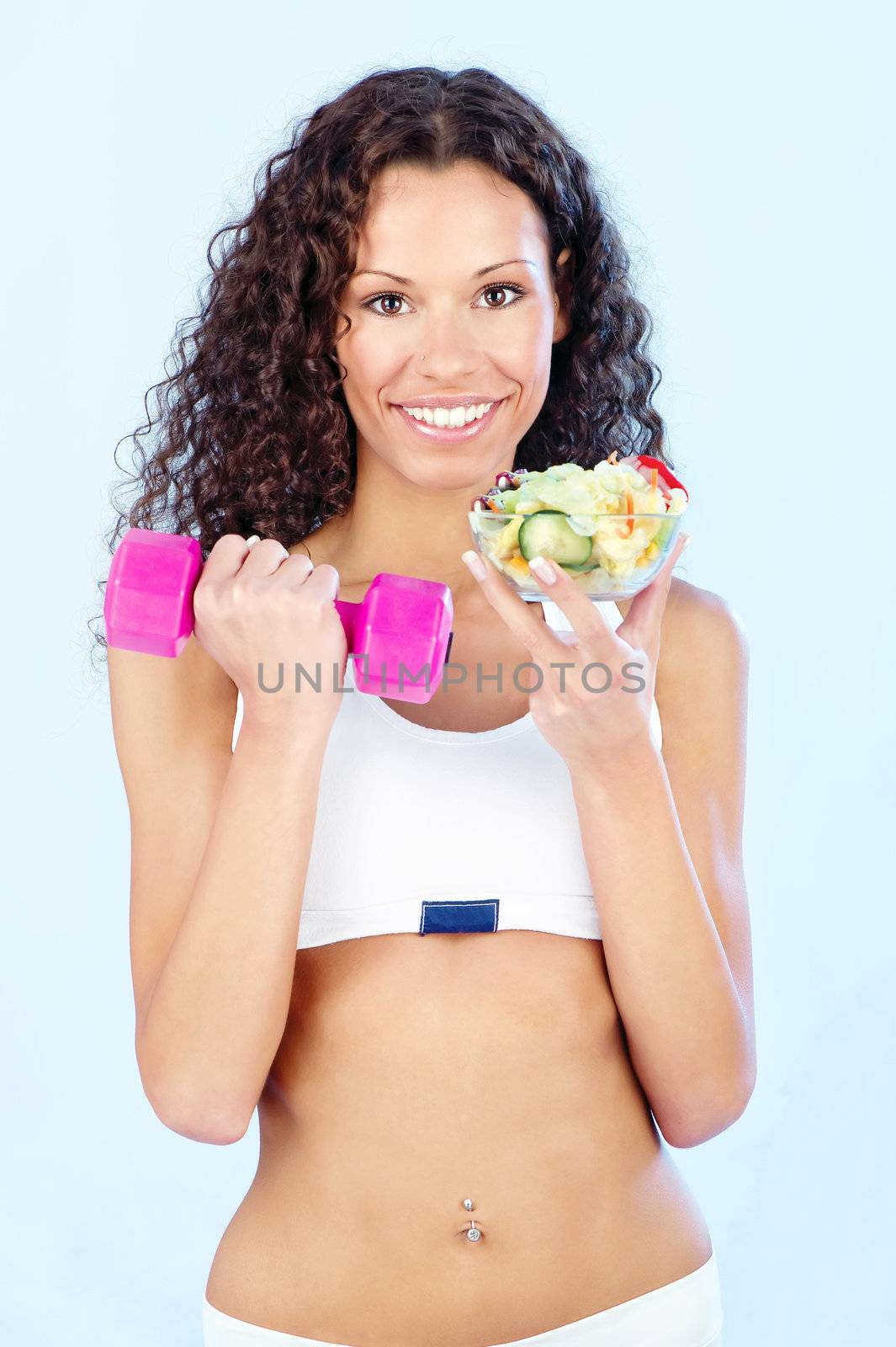 fitness girl with salad and weight by imarin