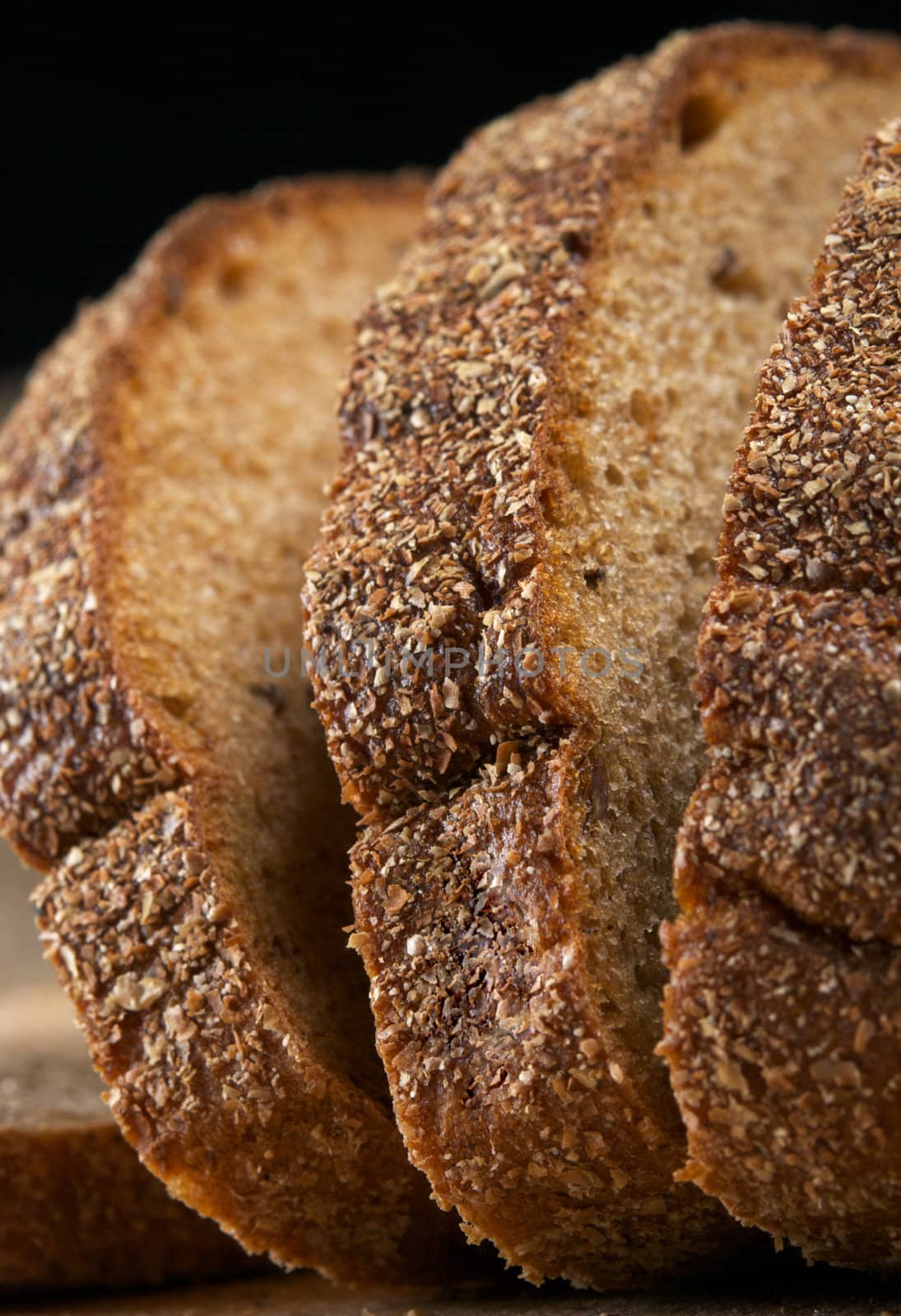 Sliced bread on the board closeup