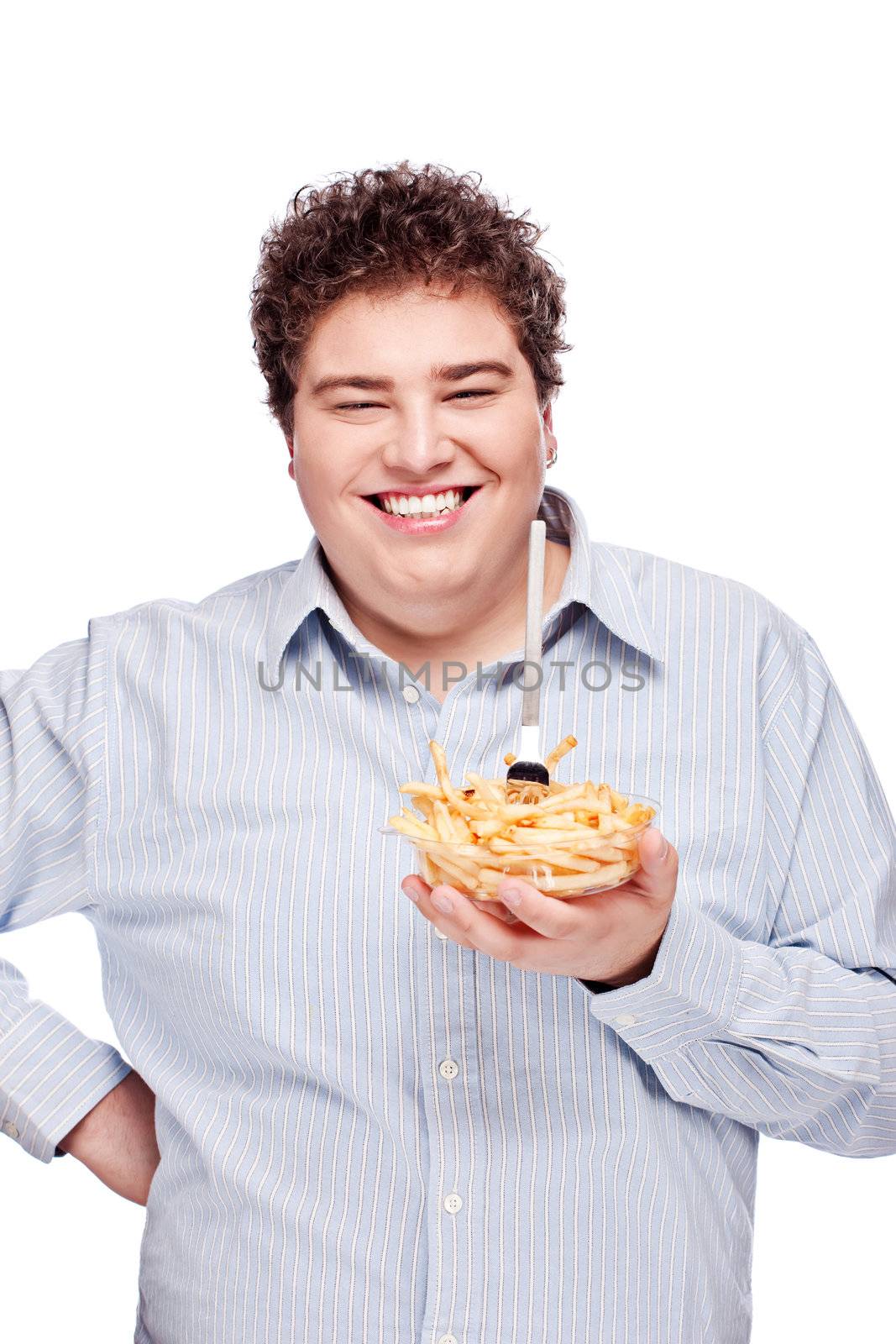 chubby man with French fries by imarin