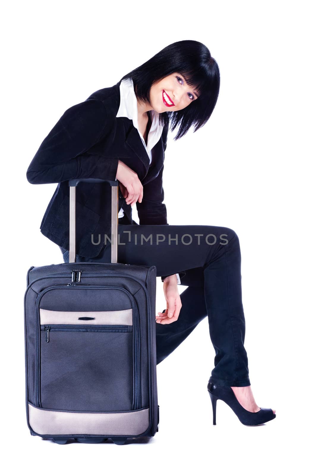 woman and suitcase, isolated on white by imarin