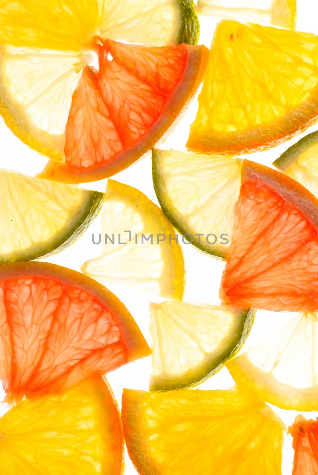 Slices of grapefruit, lemon, lime and orange as a background