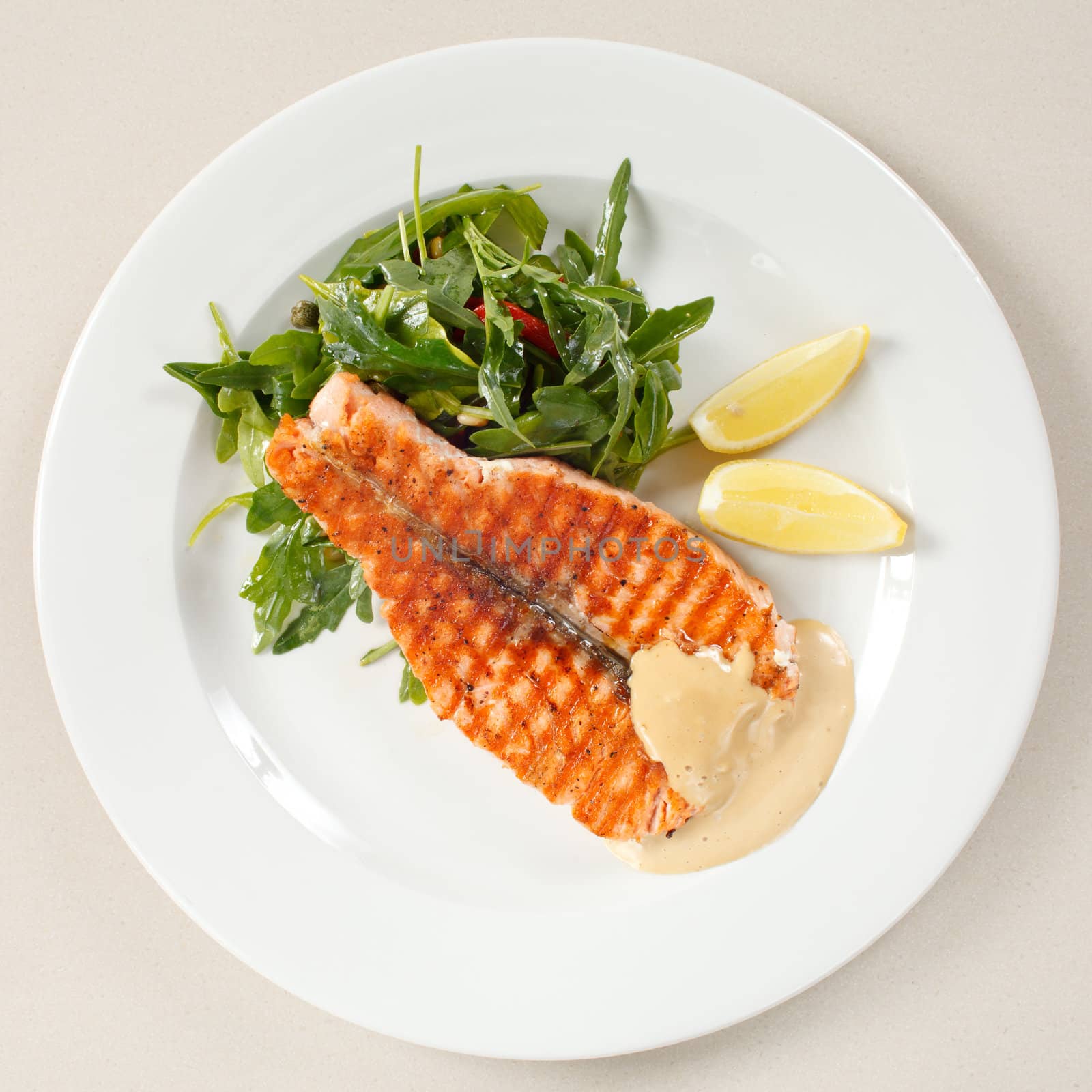 salmon steak with salad by shebeko