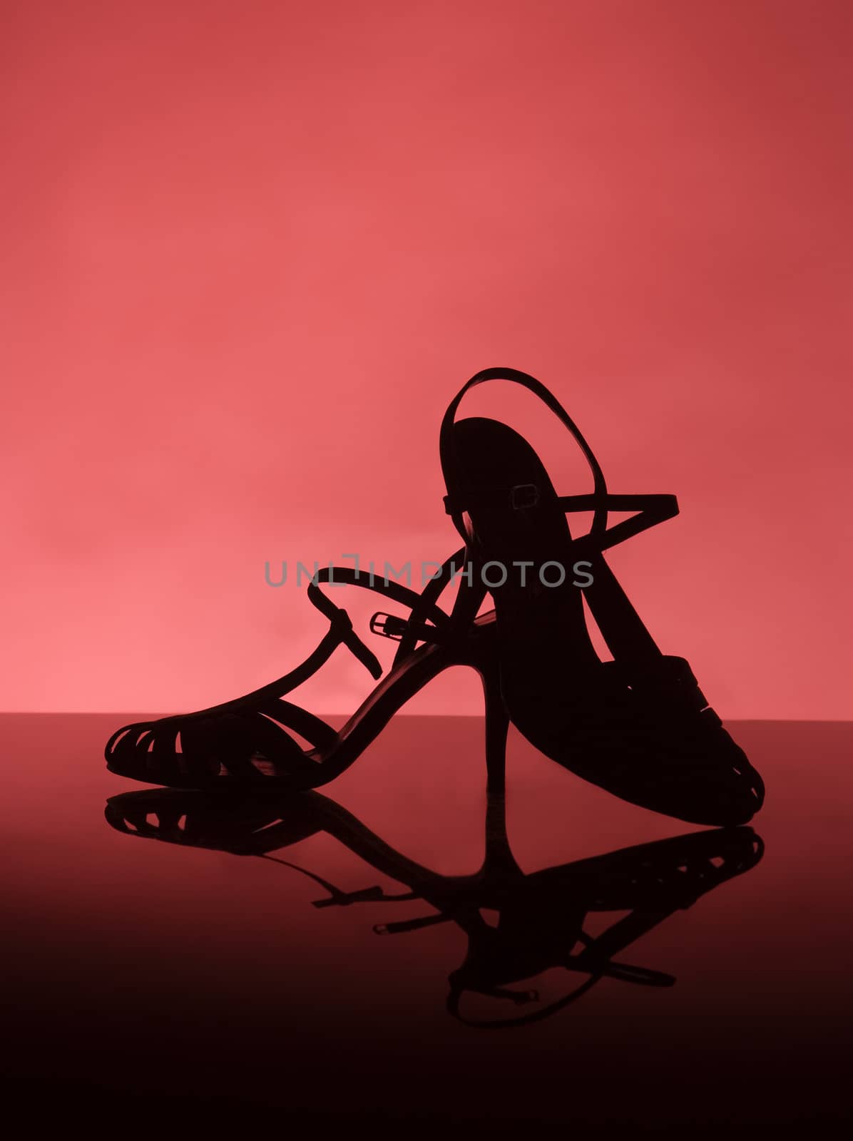 Female shoes on red background