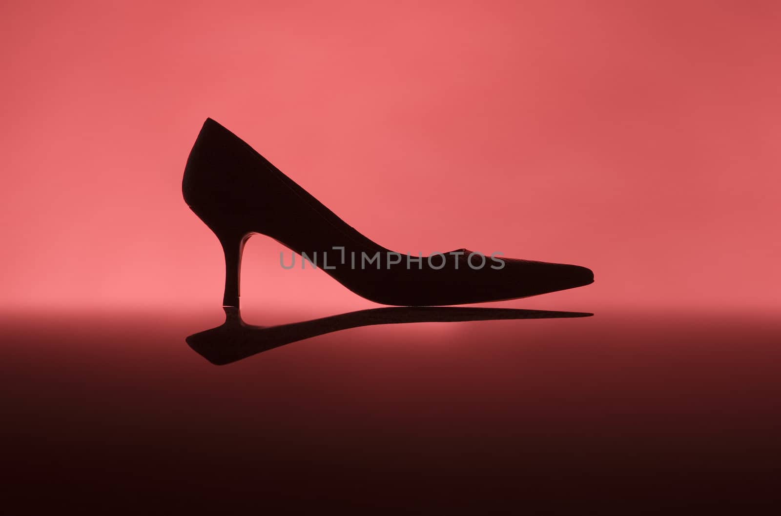 Female shoe on red background