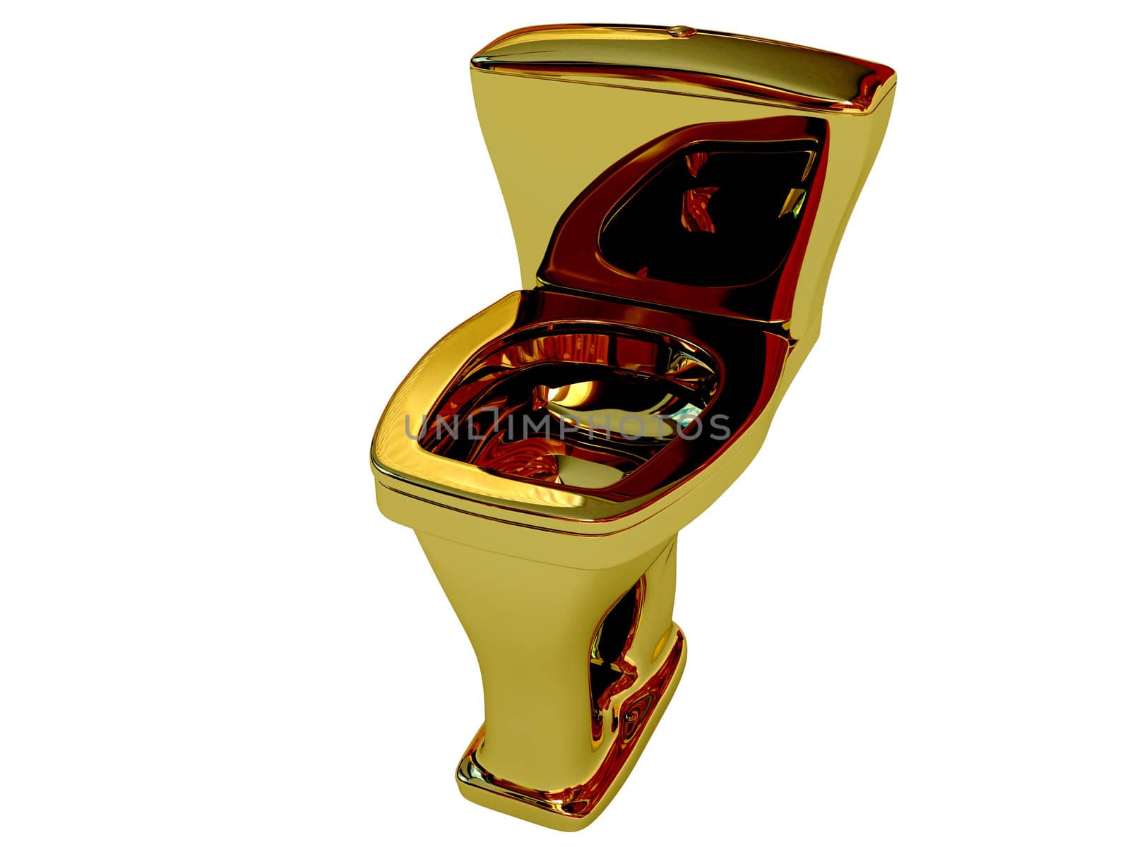 The golden toilet on a white background
