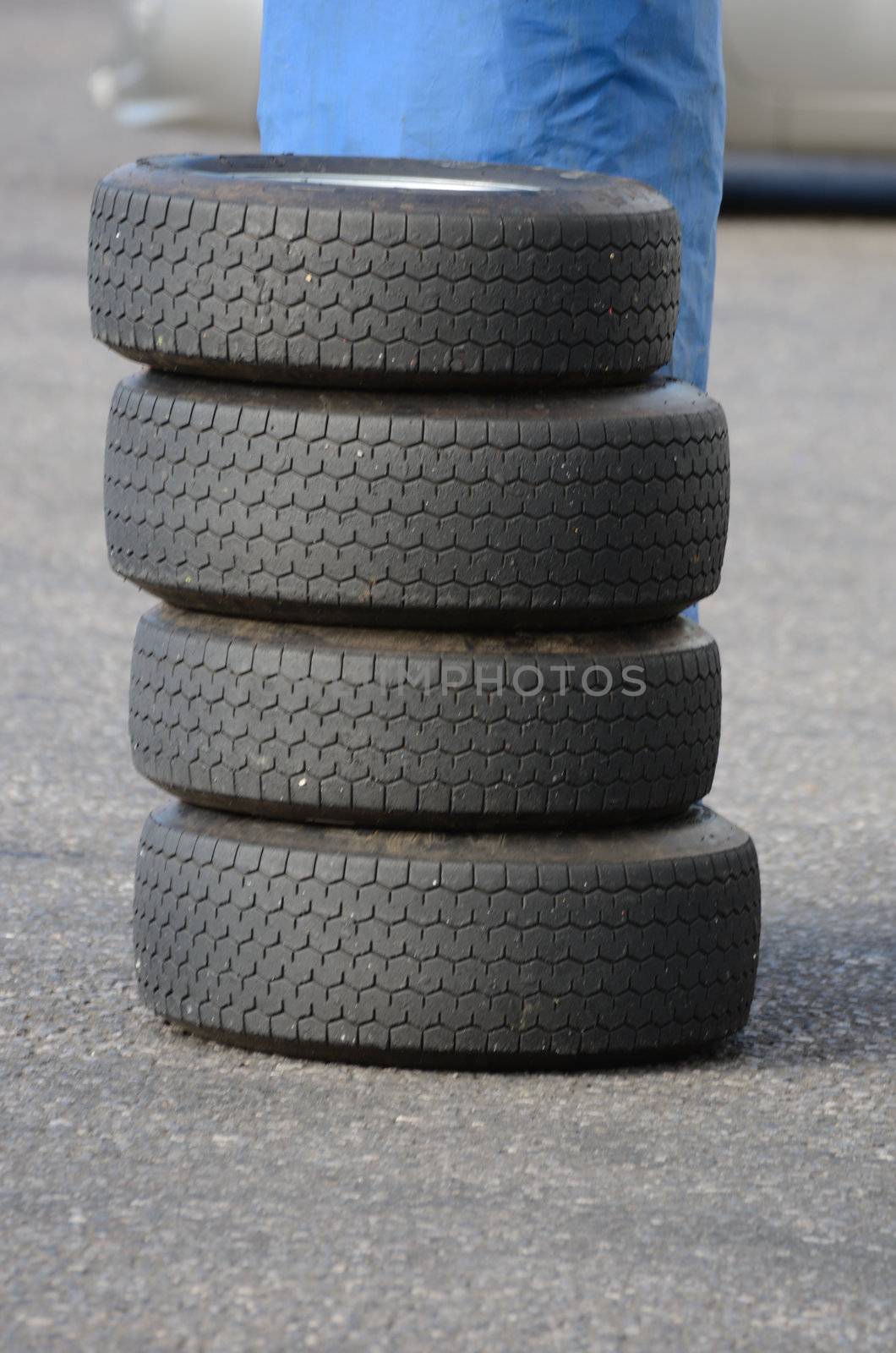 Pile of race tyres