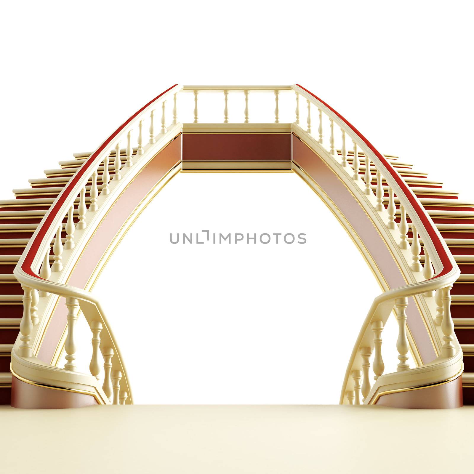 Wooden ladder in classical style on a white background