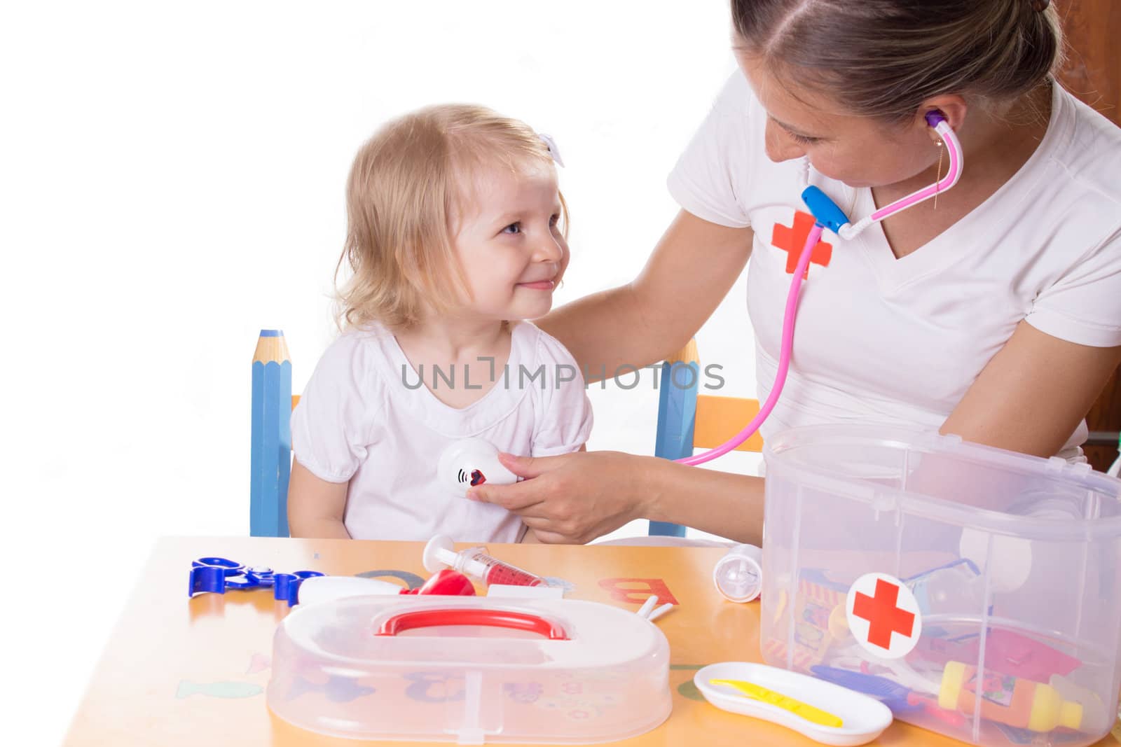 Mother and daughter playing doctor by Angel_a