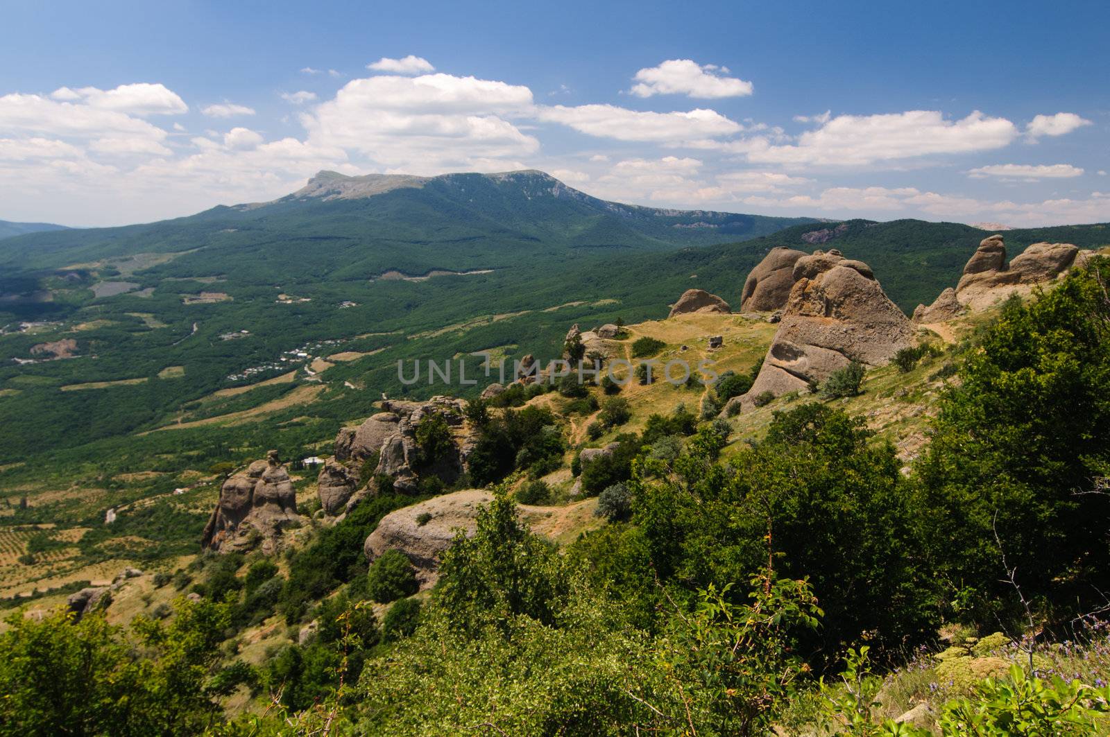 Sunny day on mountain plateau, Crimea, Ukraine