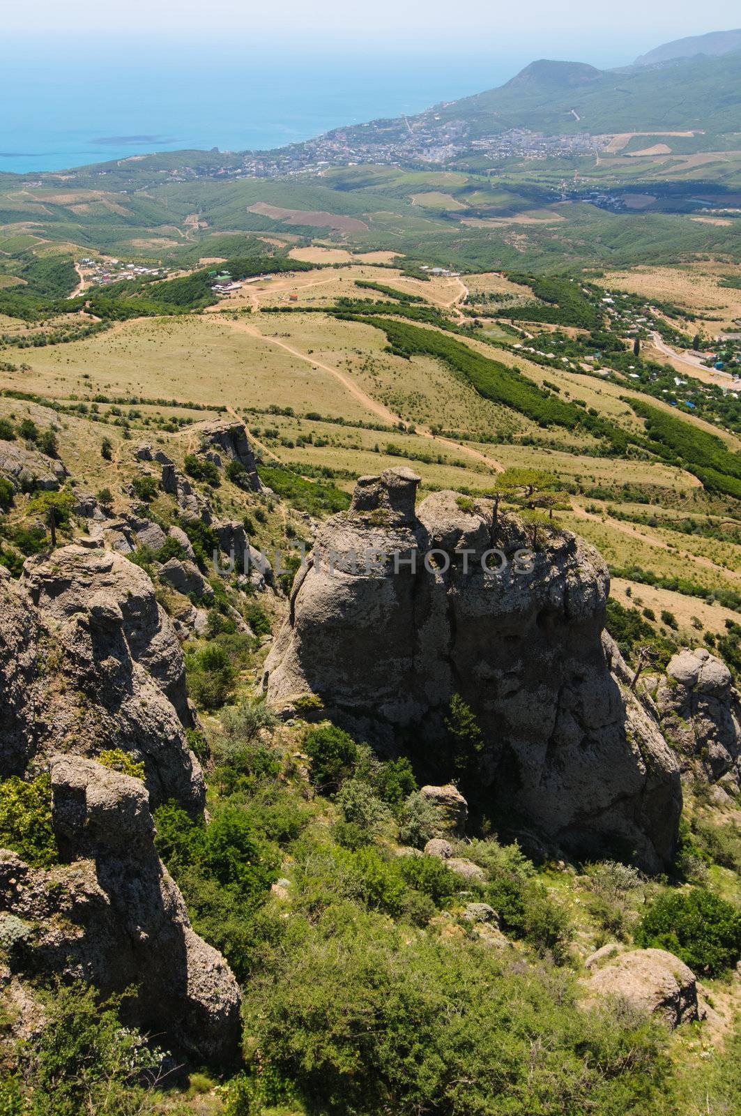 Sunny day on mountain plateau, Crimea, Ukraine