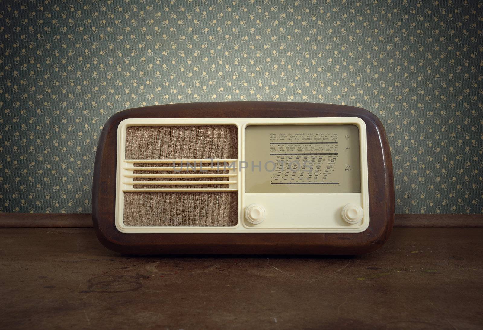 antique radio on vintage background