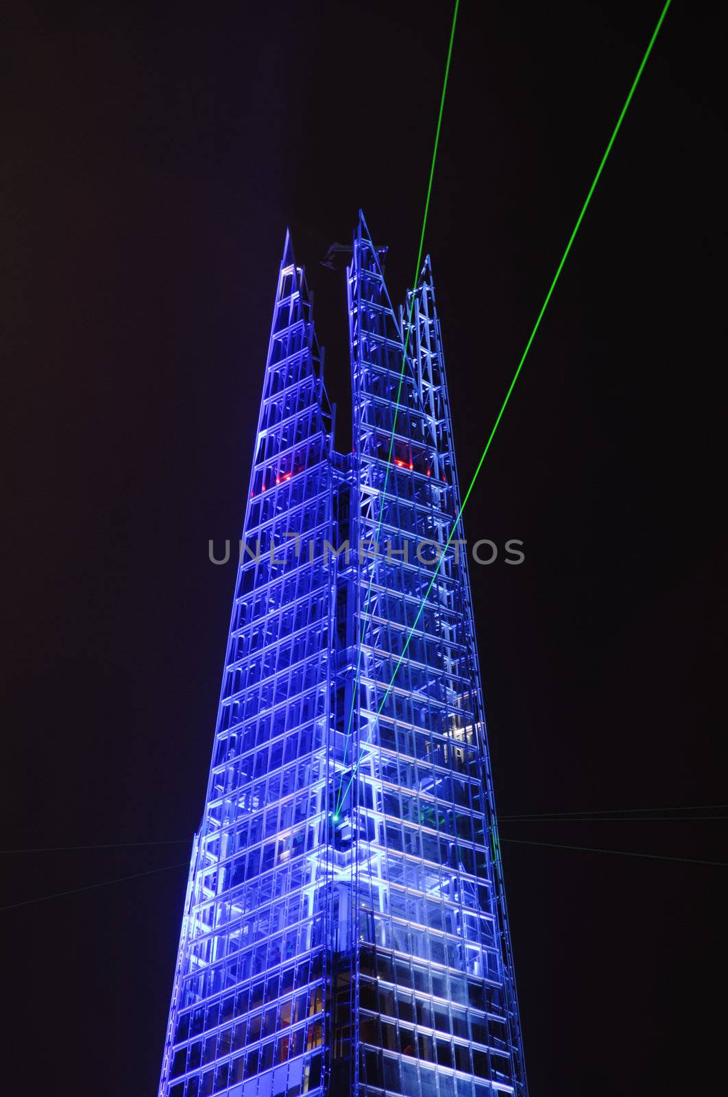 London, UK, Thursday July 5, 2012. The Shard is opened with a light and laser show. The Shard is the tallest building in Europe with 309,6 metres (1016 ft).