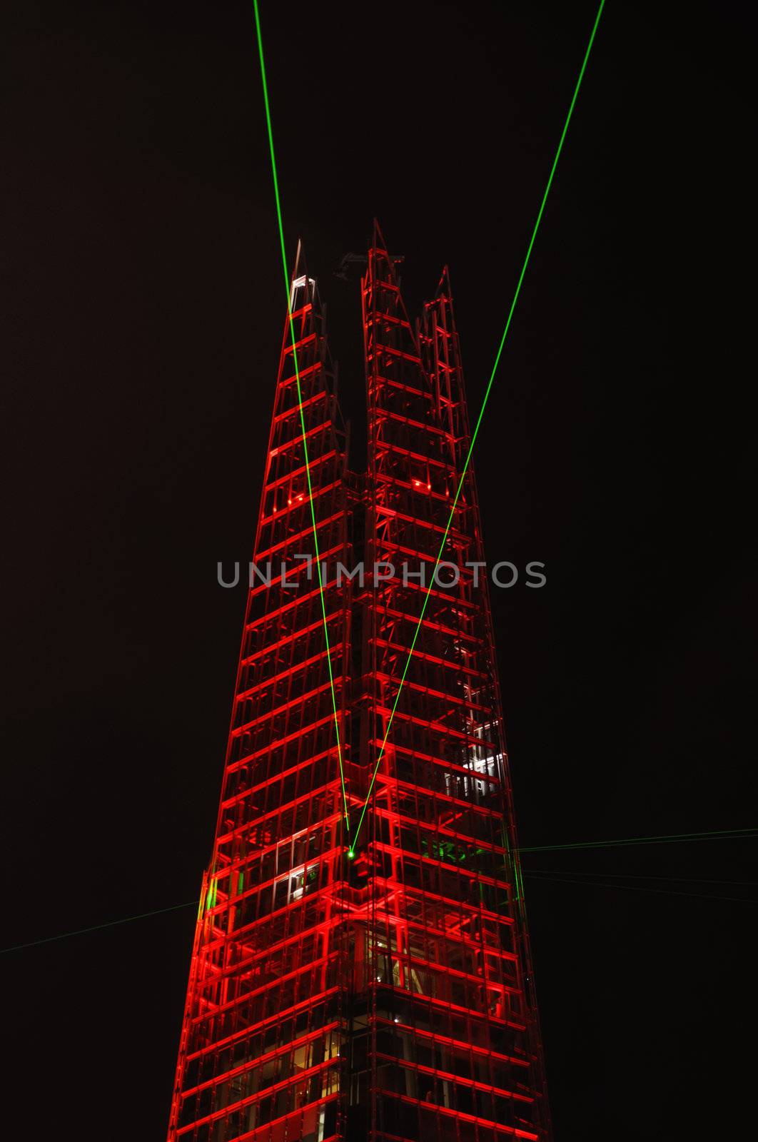 London, UK, Thursday July 5, 2012. The Shard is opened with a light and laser show. The Shard is the tallest building in Europe with 309,6 metres (1016 ft).