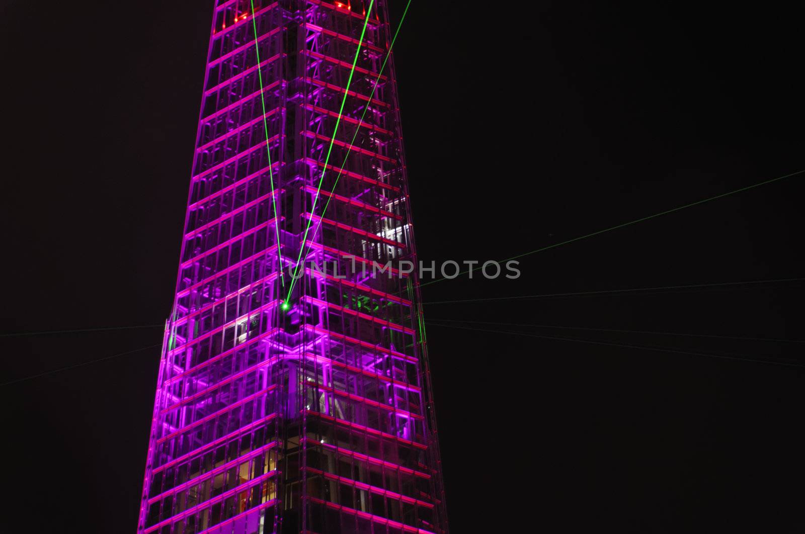 London, UK, Thursday July 5, 2012. The Shard is opened with a light and laser show. The Shard is the tallest building in Europe with 309,6 metres (1016 ft).