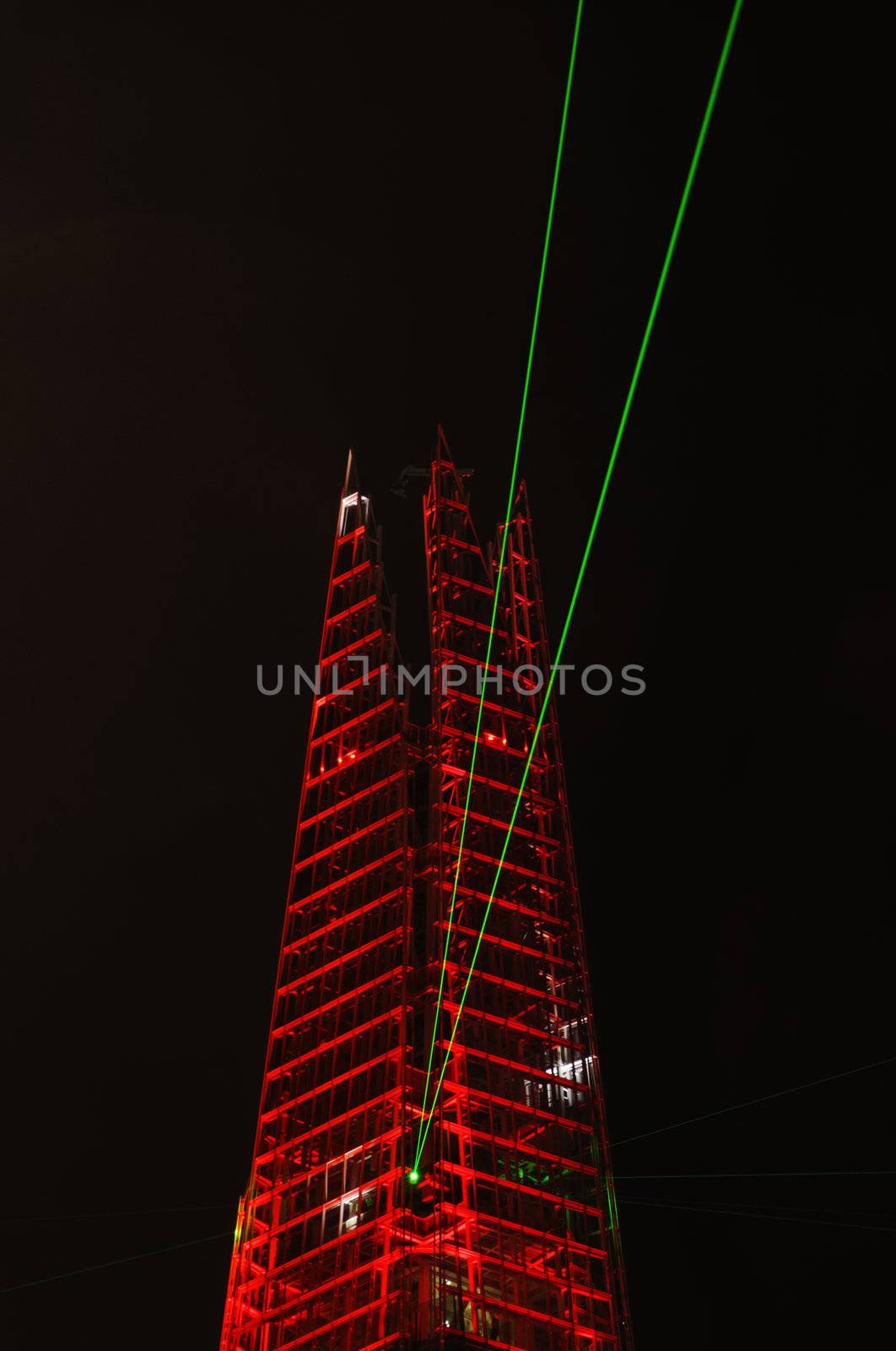 London, UK, Thursday July 5, 2012. The Shard is opened with a light and laser show. The Shard is the tallest building in Europe with 309,6 metres (1016 ft).