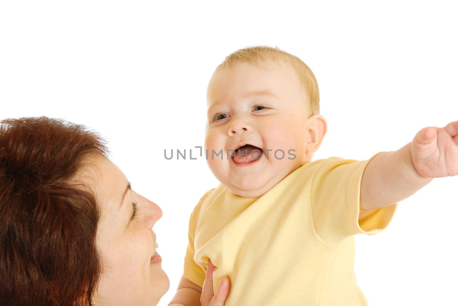 Small baby with mother isolated