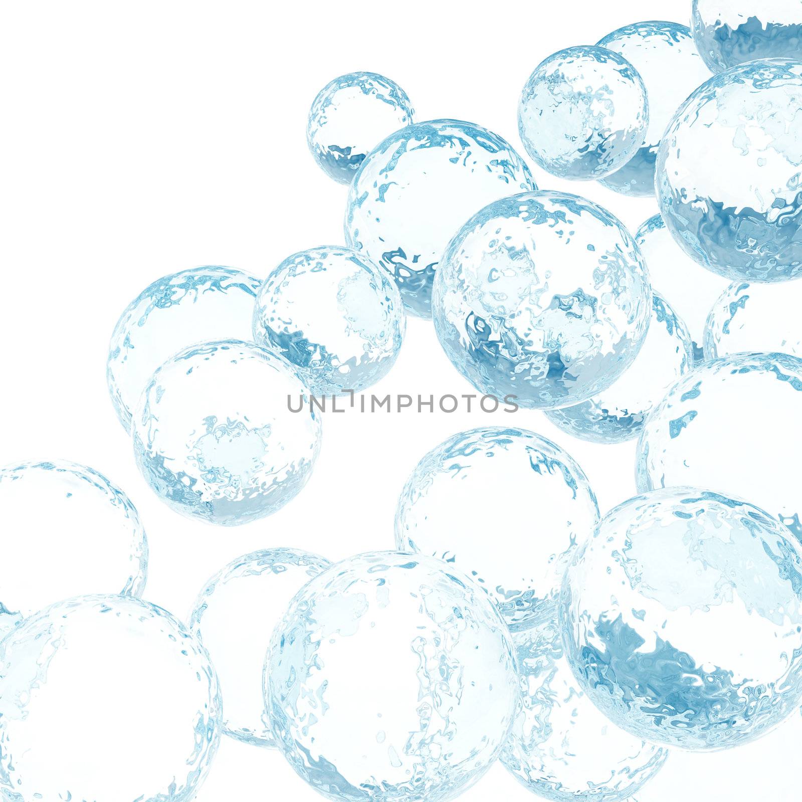 transparent bubbles with reflections on a white background