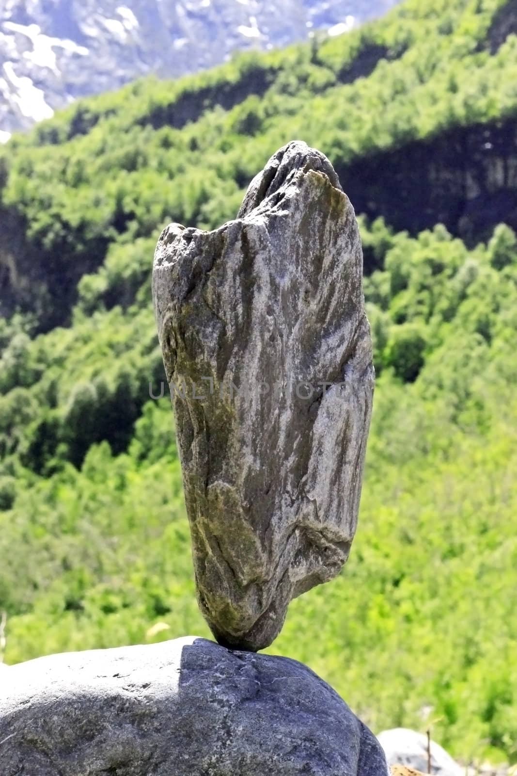 Balanced stones near the caucasus mountain river