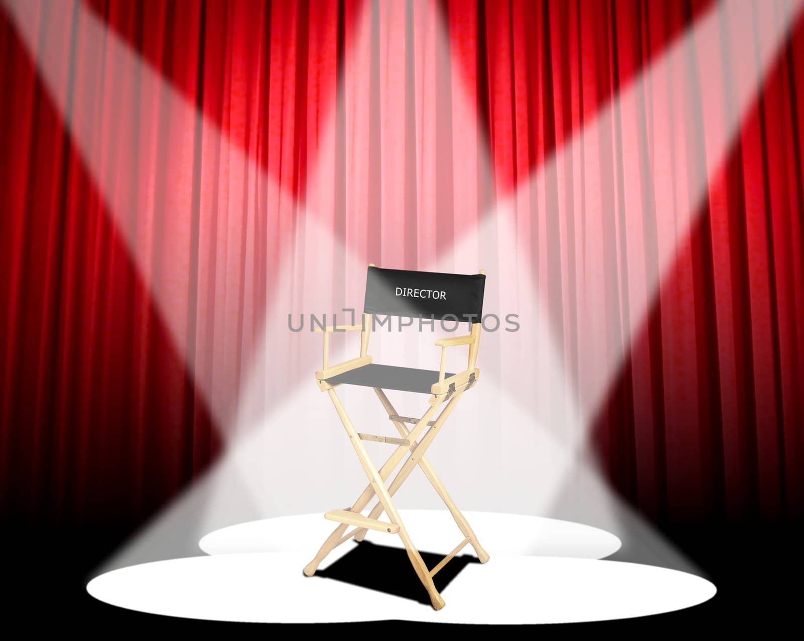 Director's chair over red curtain