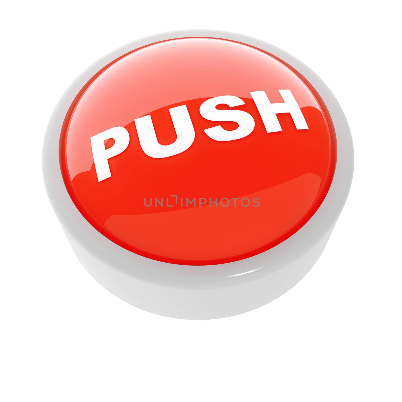 red button with a caution sign on a white background