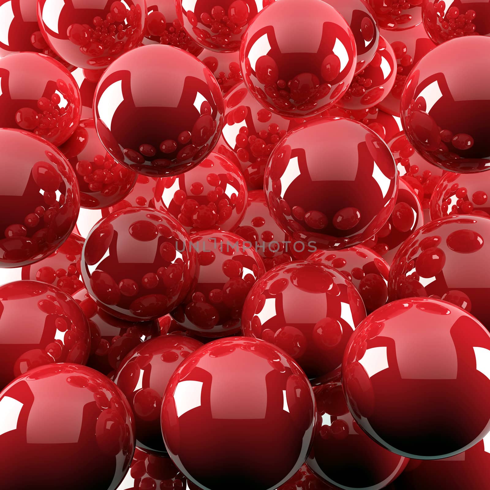abstract background from bright red shiny balls