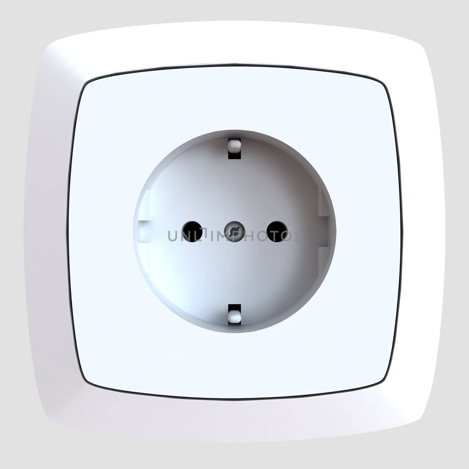 white plastic electric socket is built-in in a wall