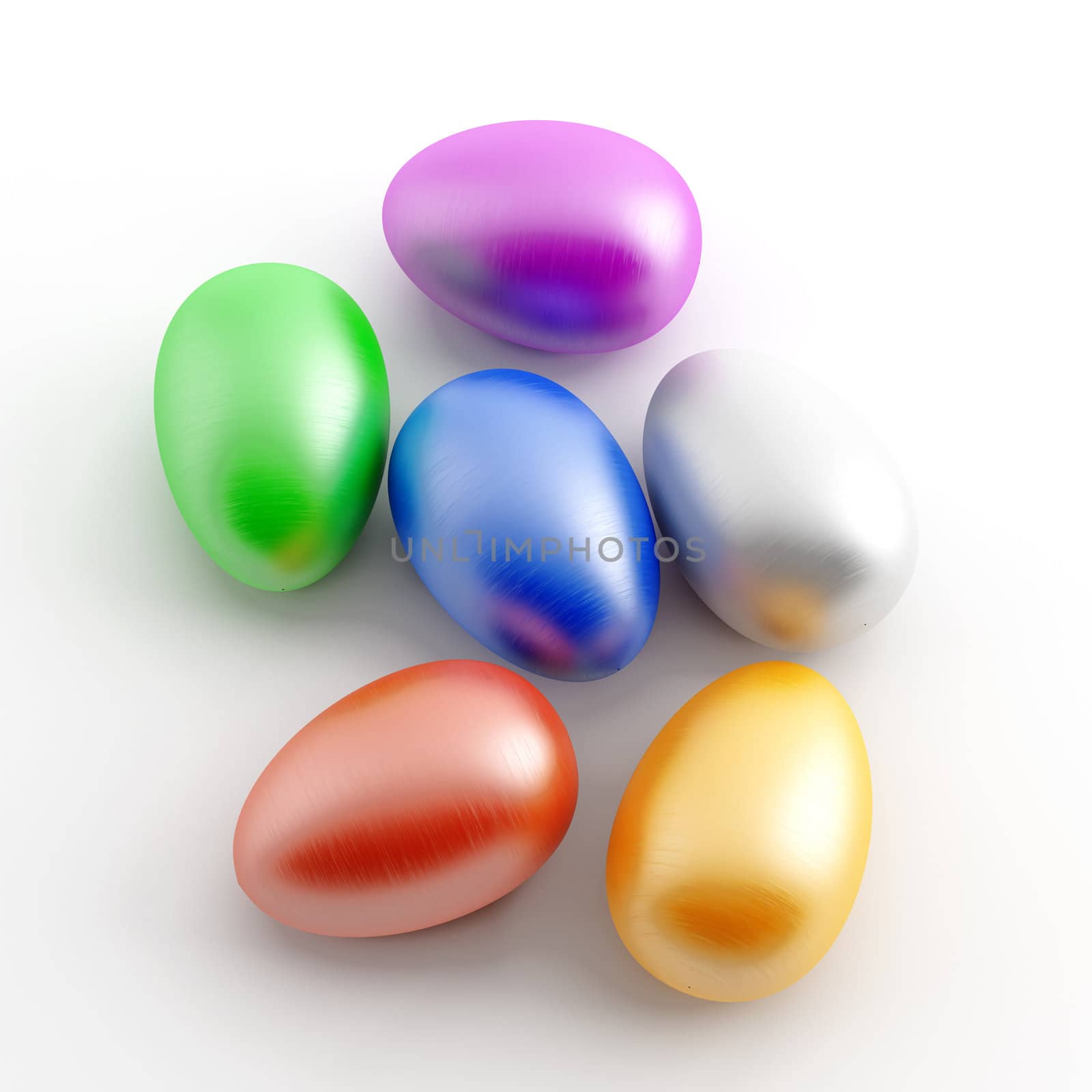 varicoloured painted eggs on a white background