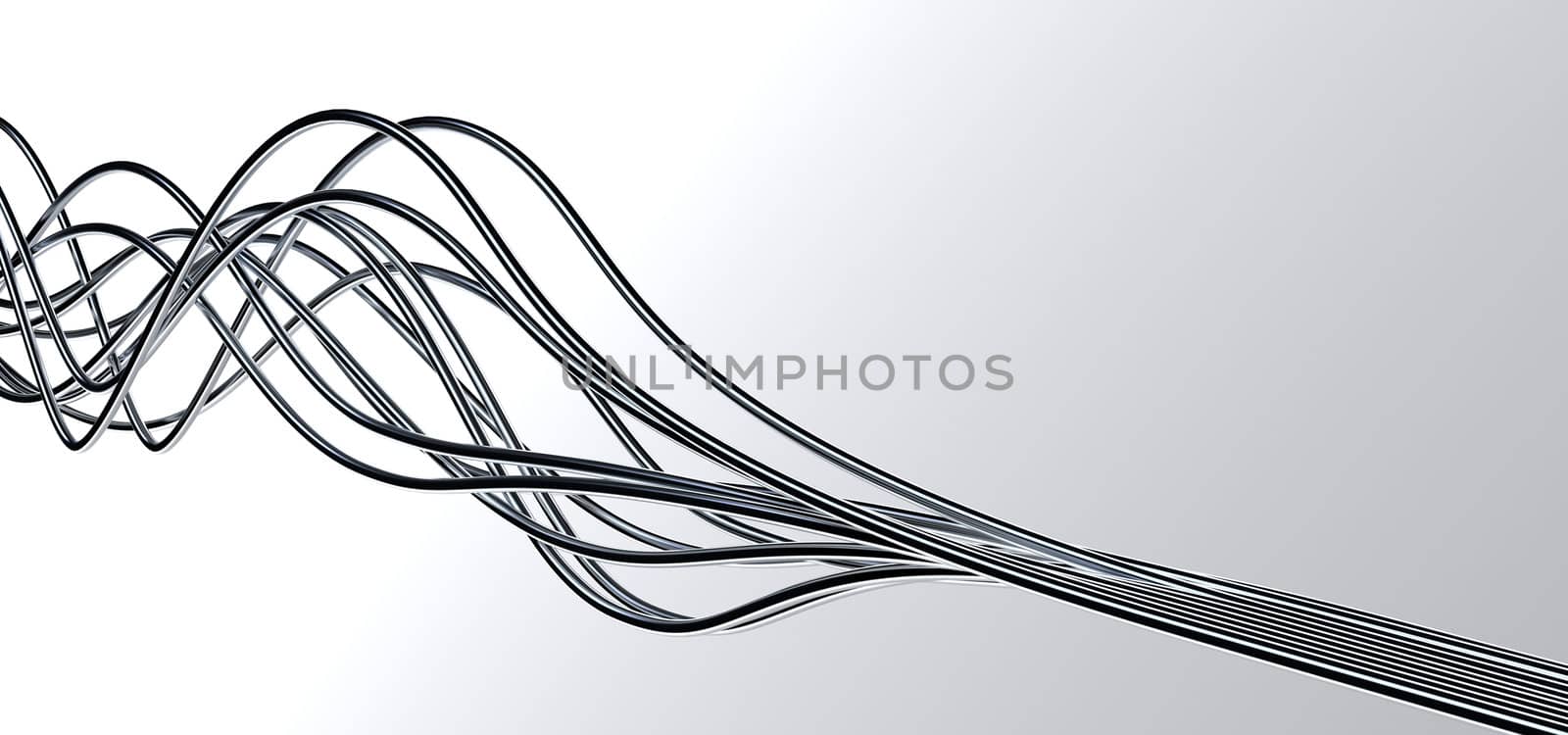 bright metallic fibre-optical cables on a white background